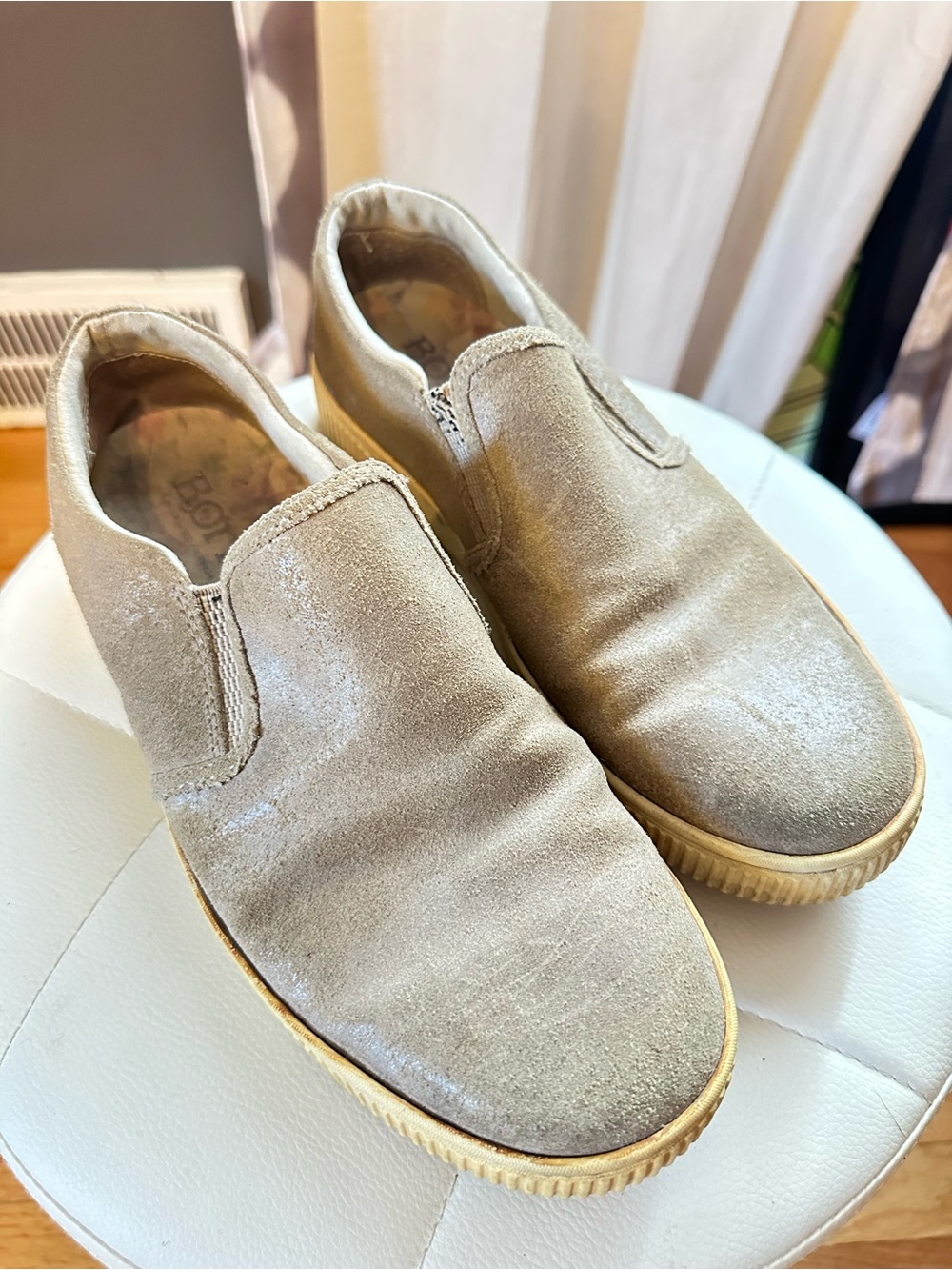 Born Taupe Suede Leather Slip On Sneakers Women’s 9.5 M Comfort Shoes
